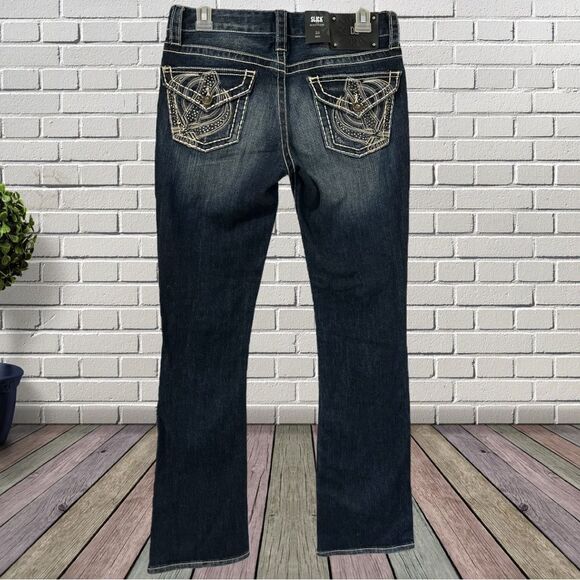District 9 Dark Wash Slick Boot Cut Denim Jeans - Picture 2 of 11